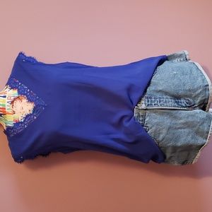 Blue lace trimmed top in size small